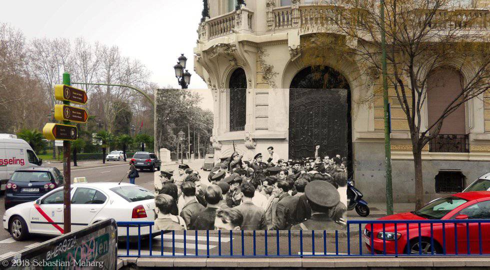 Fitting Civil War photos into images of modern-day Madrid