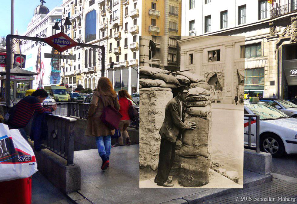 Fitting Civil War photos into images of modern-day Madrid
