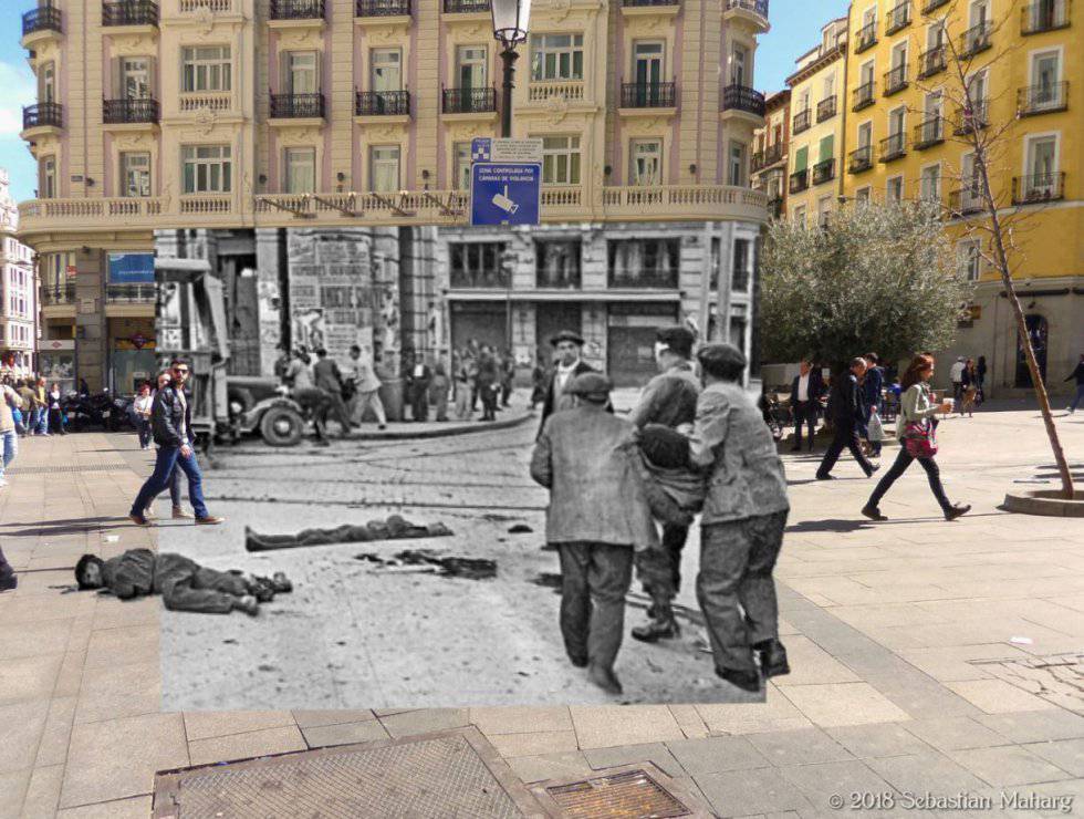 Fitting Civil War photos into images of modern-day Madrid