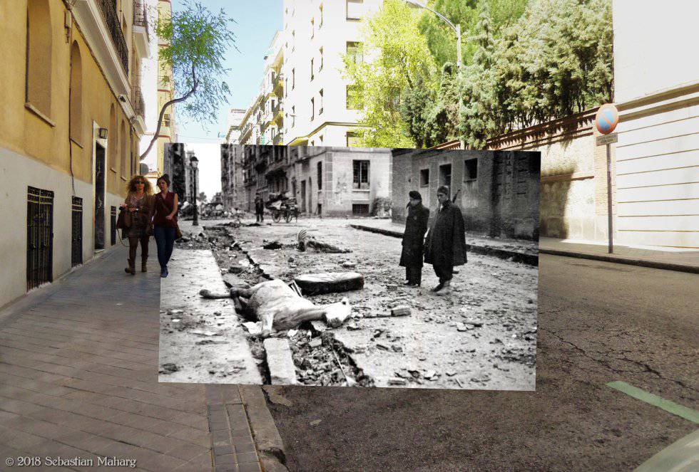 Fitting Civil War photos into images of modern-day Madrid