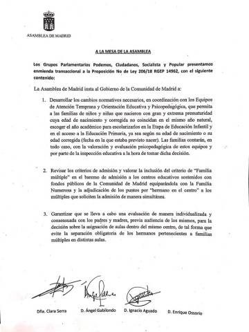 La proposición no de ley aprobada por la Asamblea de Madrid.