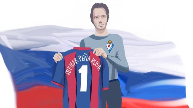 Prozhoga, con la camiseta del Eibar y la bandera rusa.