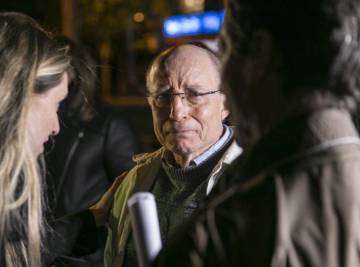 Ángel Hernández speaks to reporters after being released on Thursday.