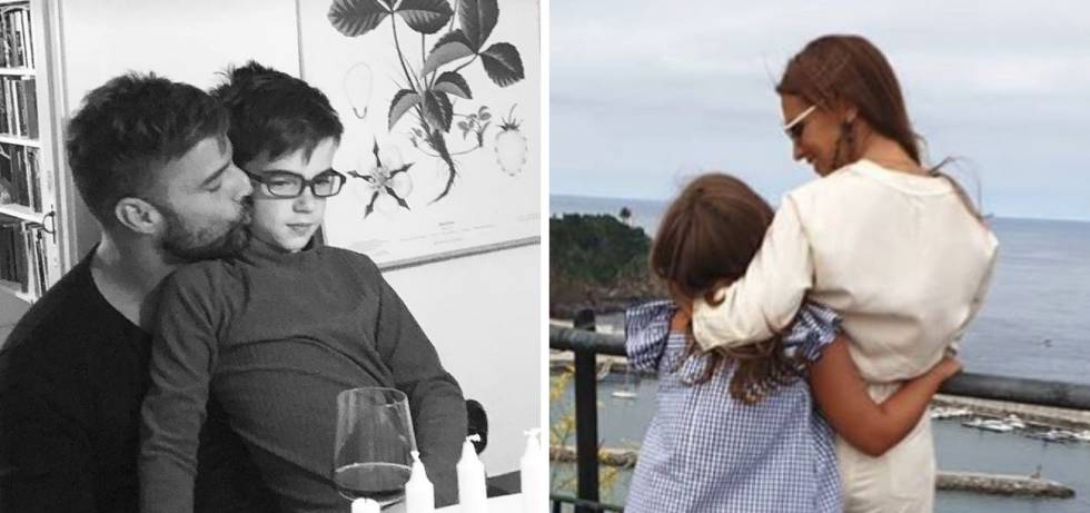 Ricky Martin con uno de sus gemelos; derecha, Paula Echevarría y su hija Daniella.