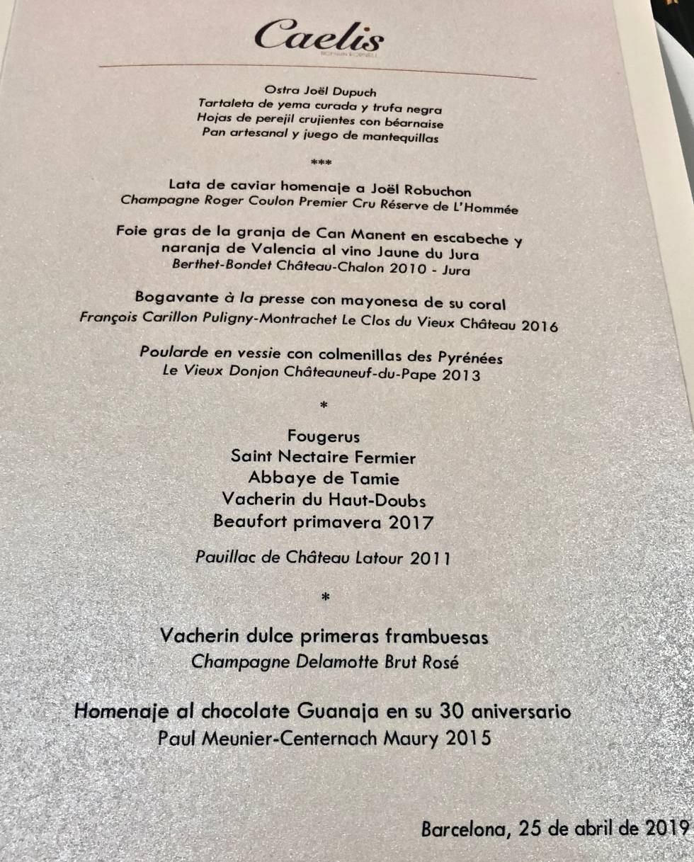 EL MENÚ CON LOS VINOS CAPEL