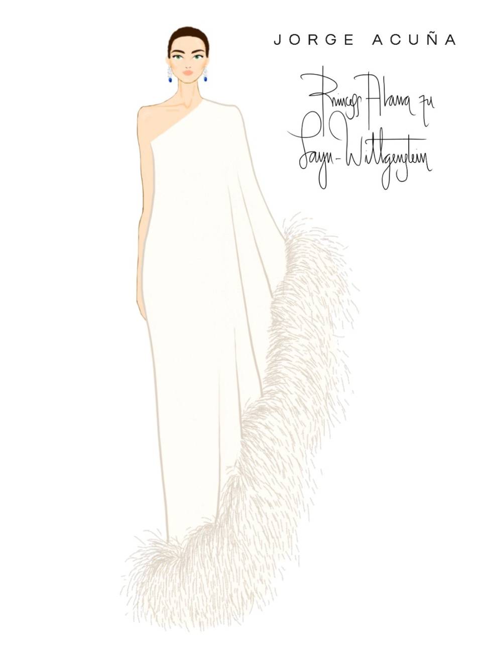 Bocetos de uno de los vestidos que Jorge Acuña diseñó para la Princesa Alana Sayn-Wittgenstein con motivo de su enlace matrimonial con el Príncipe Casimir Sayn-Wittgenstein