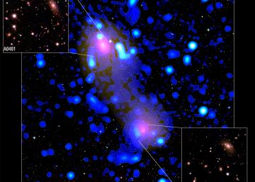 Detectada una extraña emisión de radio entre dos cúmulos de galaxias que van a chocar