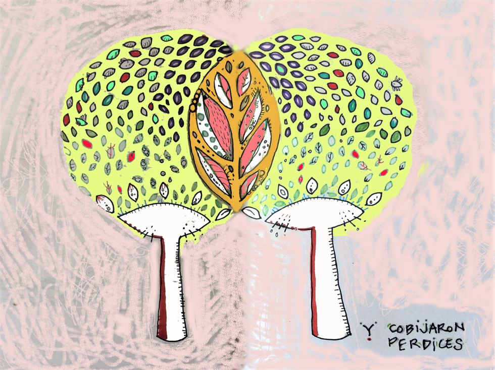 Cobijaron perdices. ‘ Hilvanados caminos. El libro del desarraigo ’. Textos de J.R. Bustamante eimágenes de Joseba Plazuelo. Editorial Azur | Ilustración cedida por Joseba Plazuelo