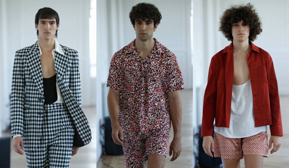 Tres modelos del desfile de la colección Primavera Verano 2020 de Carlota Barrera.