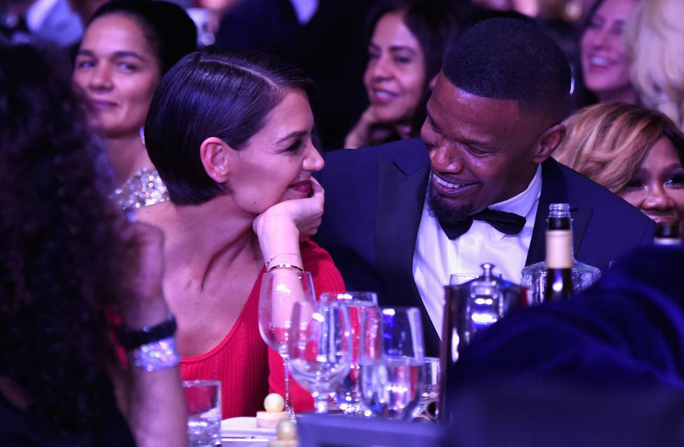 Jamie Foxx y Katie Holmes en enero de 2018 en la fiesta previa a los Premios Grammy.