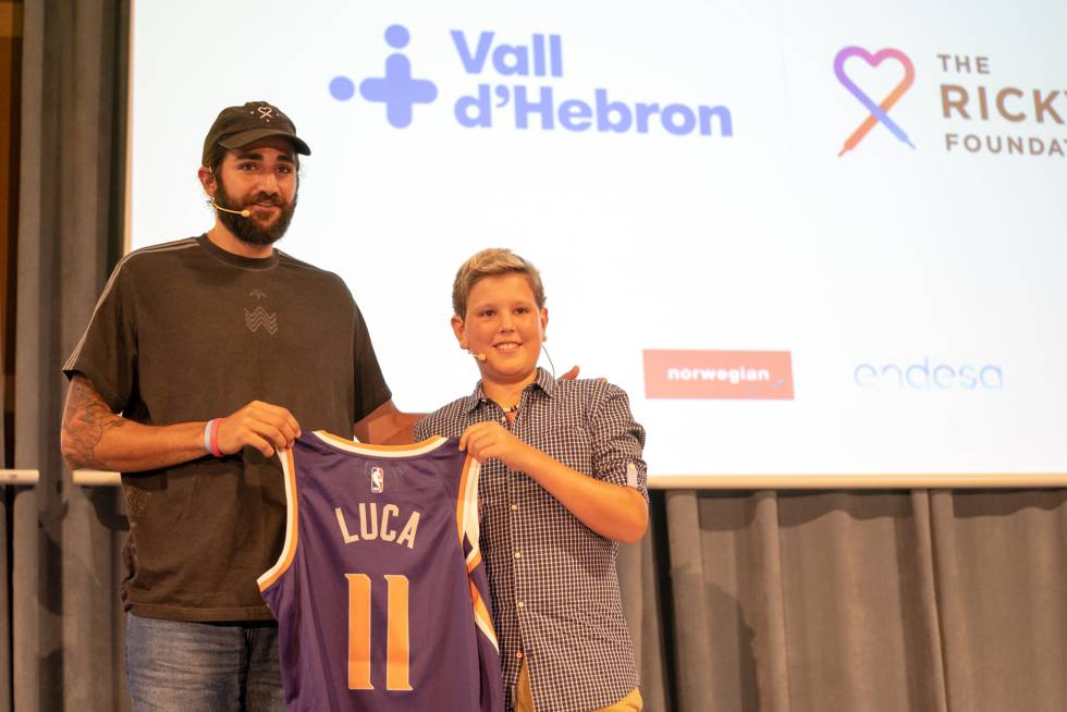 Ricky Rubio en la presentación del Proyecto Luca, que ayuda a niños con cáncer, en Barcelona, el pasado julio.