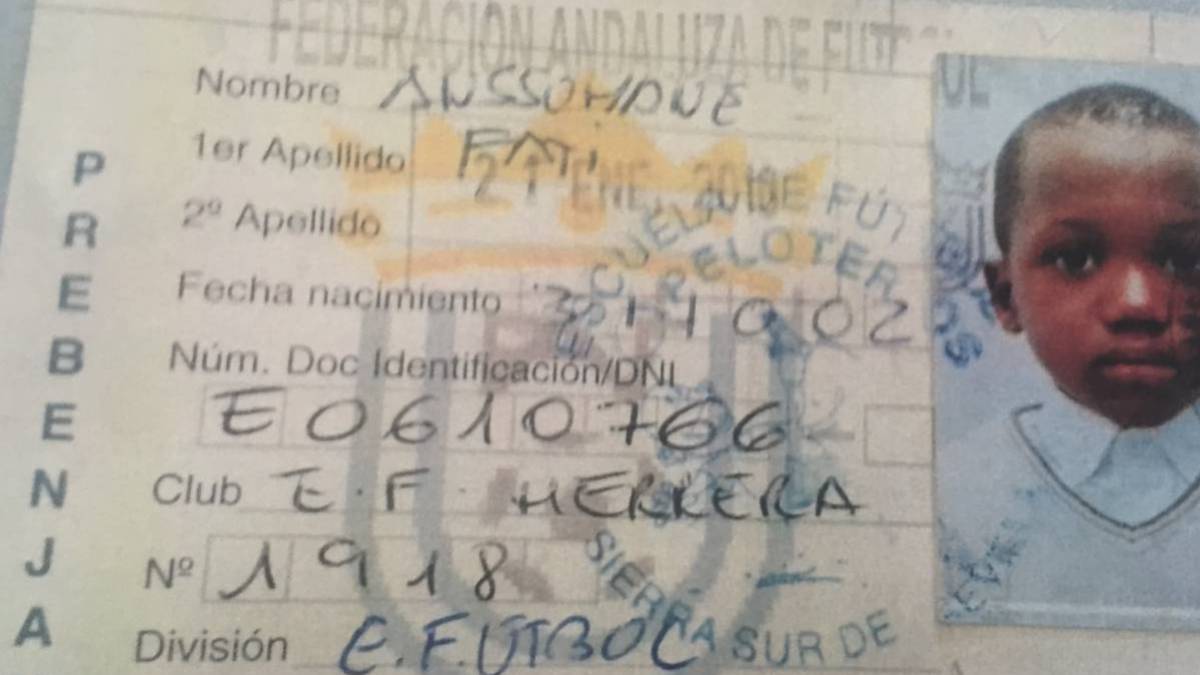 Primera ficha federativa de Ansu Fati en España.