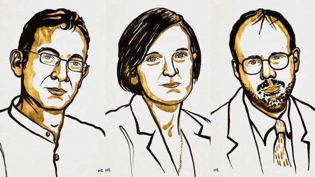 Retratos de los premios Nobel de Economía 2019.