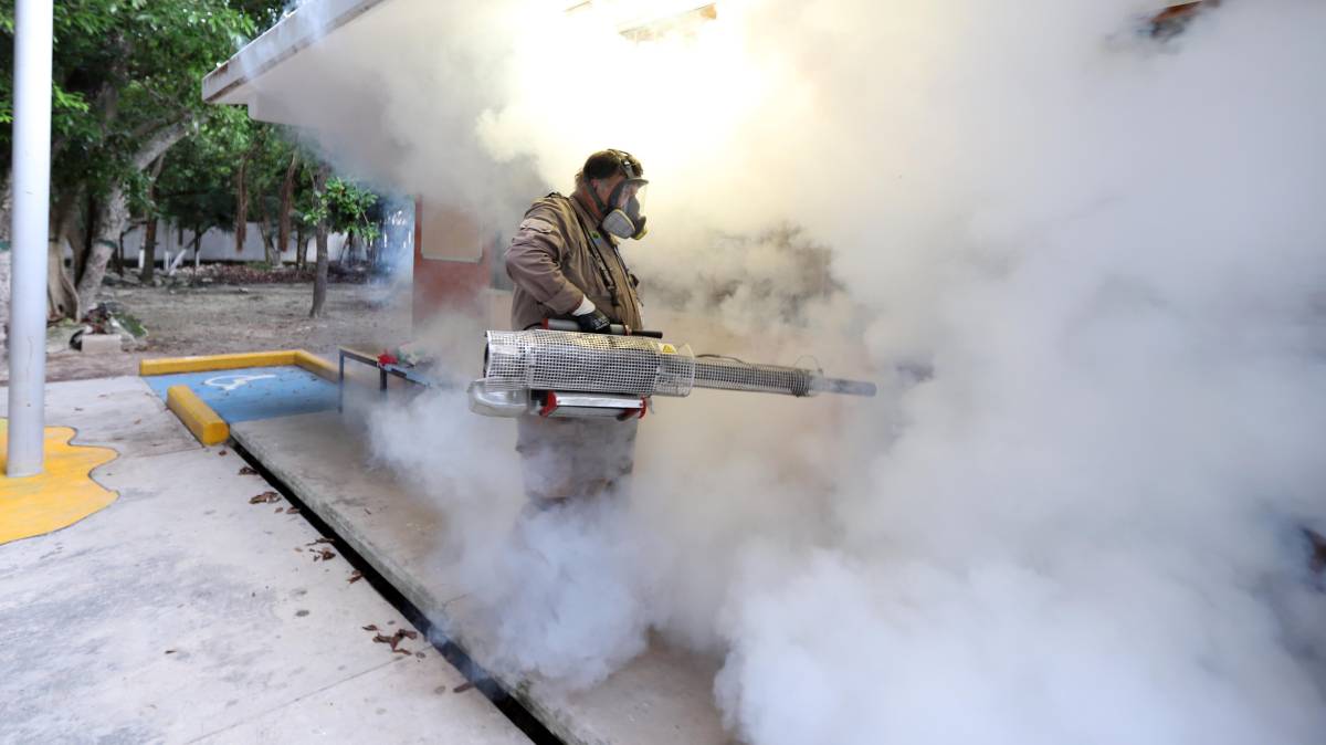 Un fumigador, en Quintana Roo.