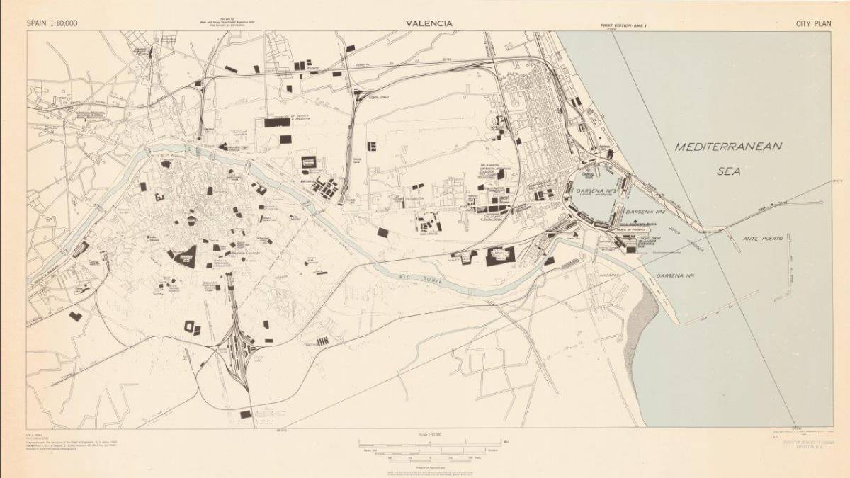 Mapa de Valencia realizado por los británicos en 1942.
