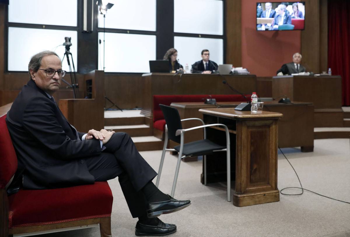 Quim Torra, en el Tribunal Superior de Justicia de Cataluña, este lunes.
