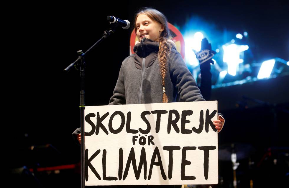 Climate change activist Greta Thunberg delivers a speech at a climate change protest march, as COP25 climate summit is held in Madrid.