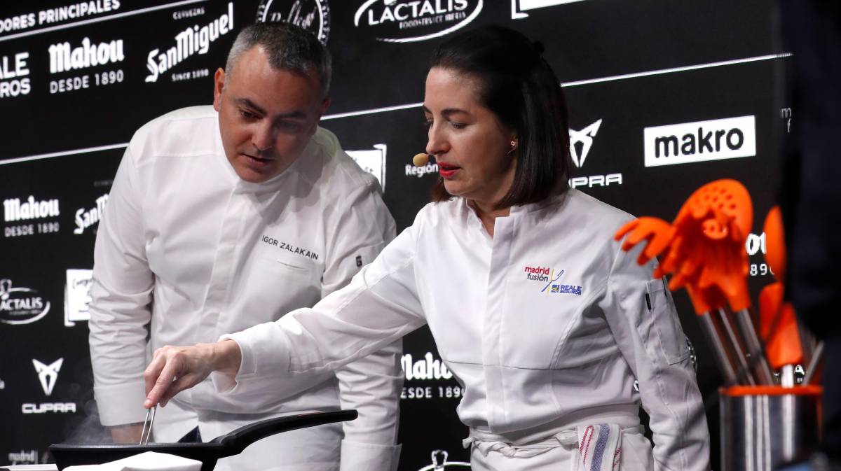 Igor Zalakain y Elena Arzak el 15 de enero en Madrid Fusión.