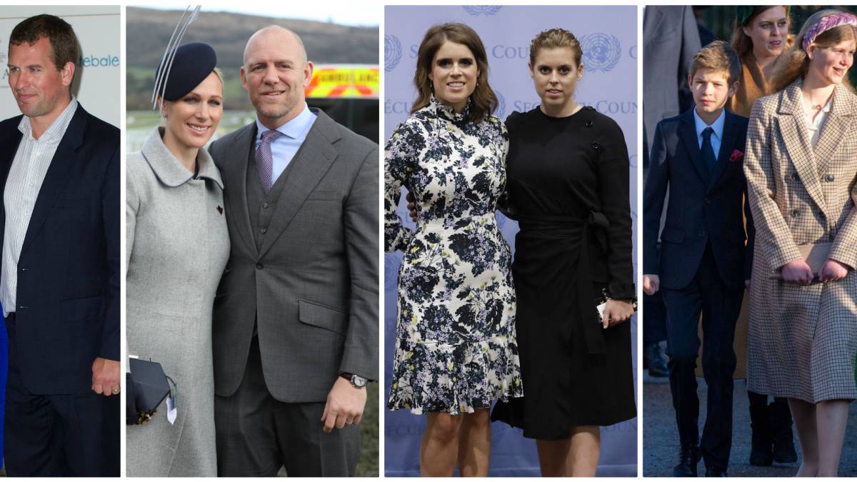 De izquierda a derecha, Autumn y Peter Philips, Zara y Mark Tindall, Beatriz y Eugenia de York y Jacobo y lady Luisa Windsor.