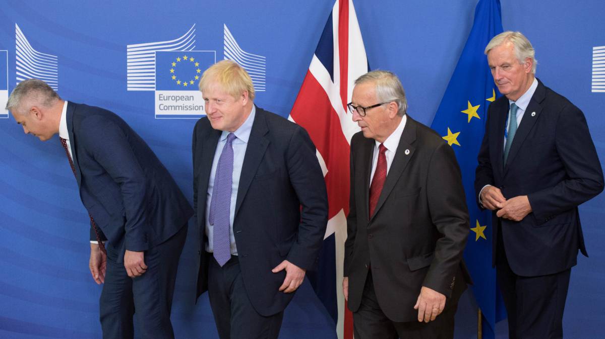 Barclay, Johnson, Tusk y Barnier, en Bruselas.