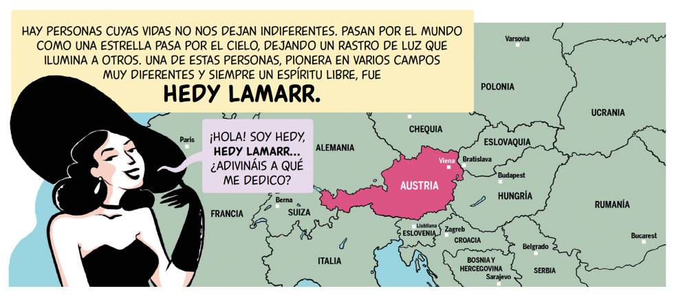 La página de introducción al relato de Hedy Lamarr, una mujer conocida por ser actriz e ignorada como ingeniera y madre del Wifi.
