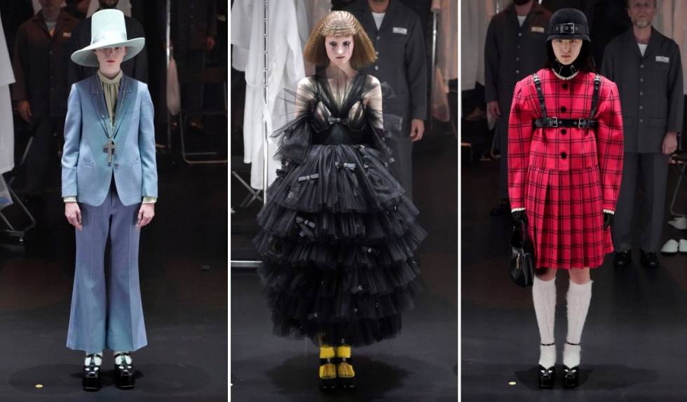 Tres diseños de Alessandro Michele en su desfile de Milán.