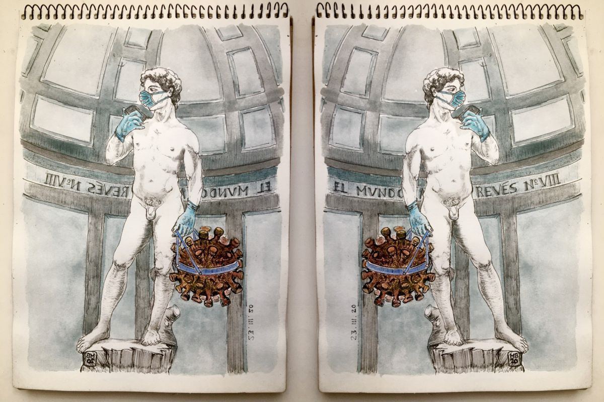 Composición sobre la imagen de “David y Goliat”. El mundo al revés. Día 9.