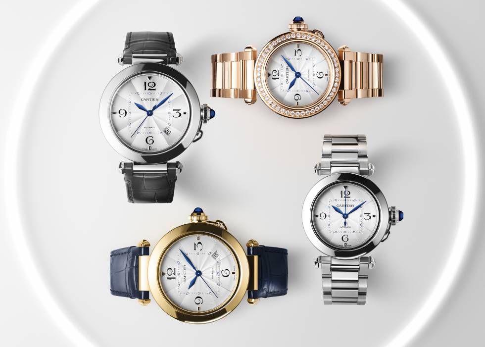 Diferentes versiones del nuevo Pasha de Cartier en acero, oro rosa, oro amarillo.