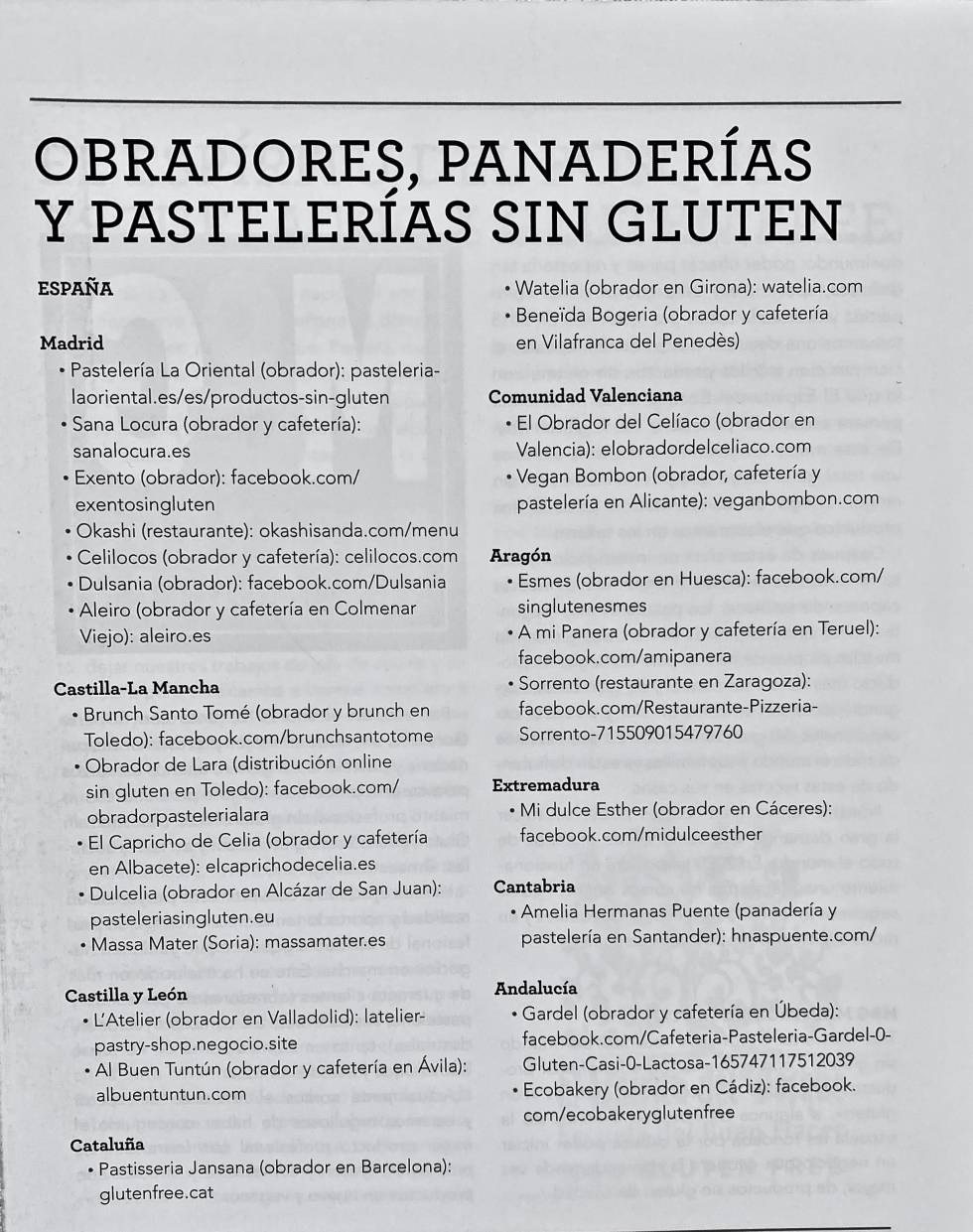 Algunas panaderías que elaboran panes sin gluten.