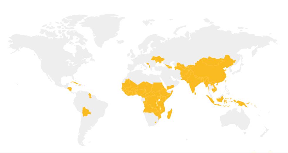 Mapa de la vacunación: En amarillo, los países a los que llega GAVI. Pincha en la imagen para conocer los detalles.