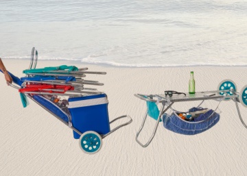 Plegable y convertible en mesa: el carrito portasillas que hace los trayectos a la playa más cómodos