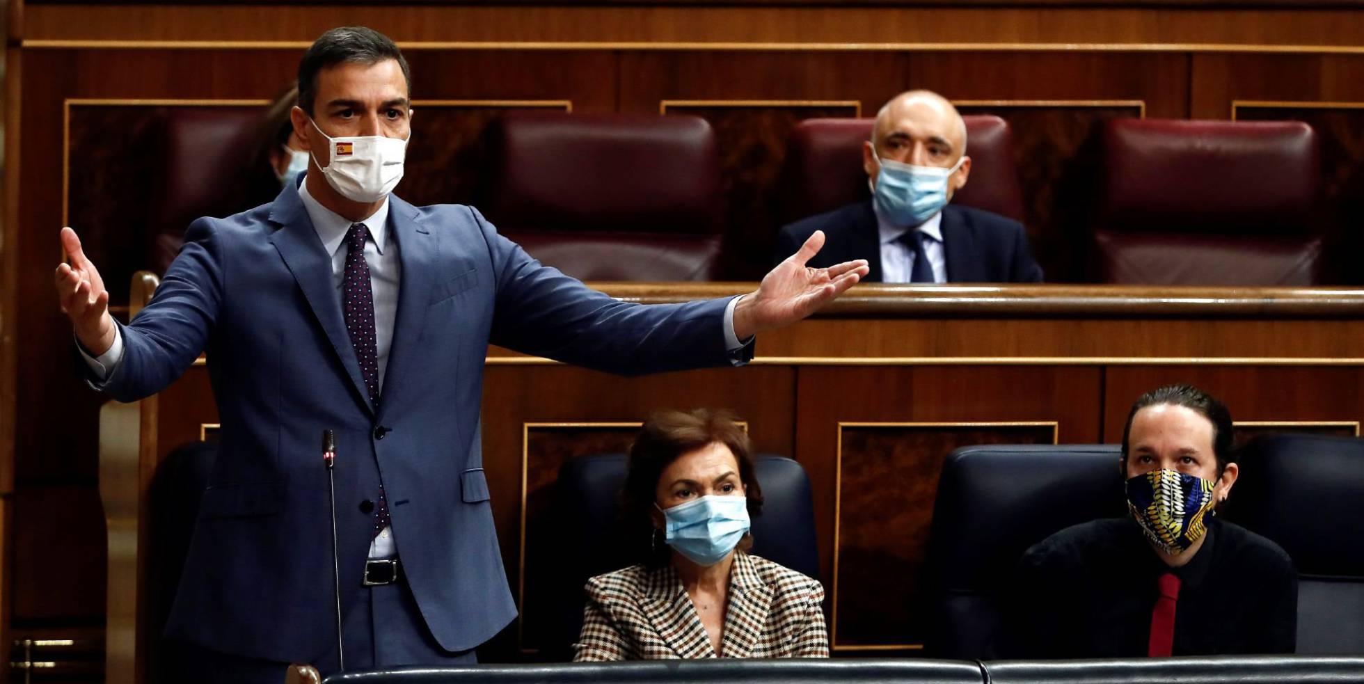 El presidente del Gobierno, Pedro Sánchez, en un momento de la réplica a Pablo Casado.
