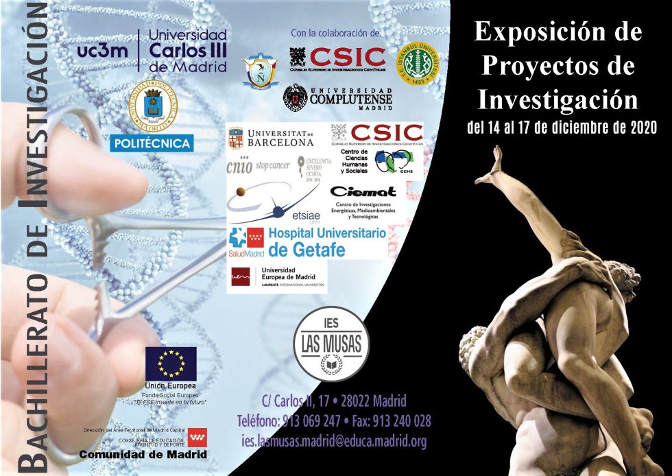Cartel con los organismos, entidades y agencias colaboradoras. Semana de Proyectos de Investigación en el IES Las Musas, del 14 al 17 de diciembre de 2020 |