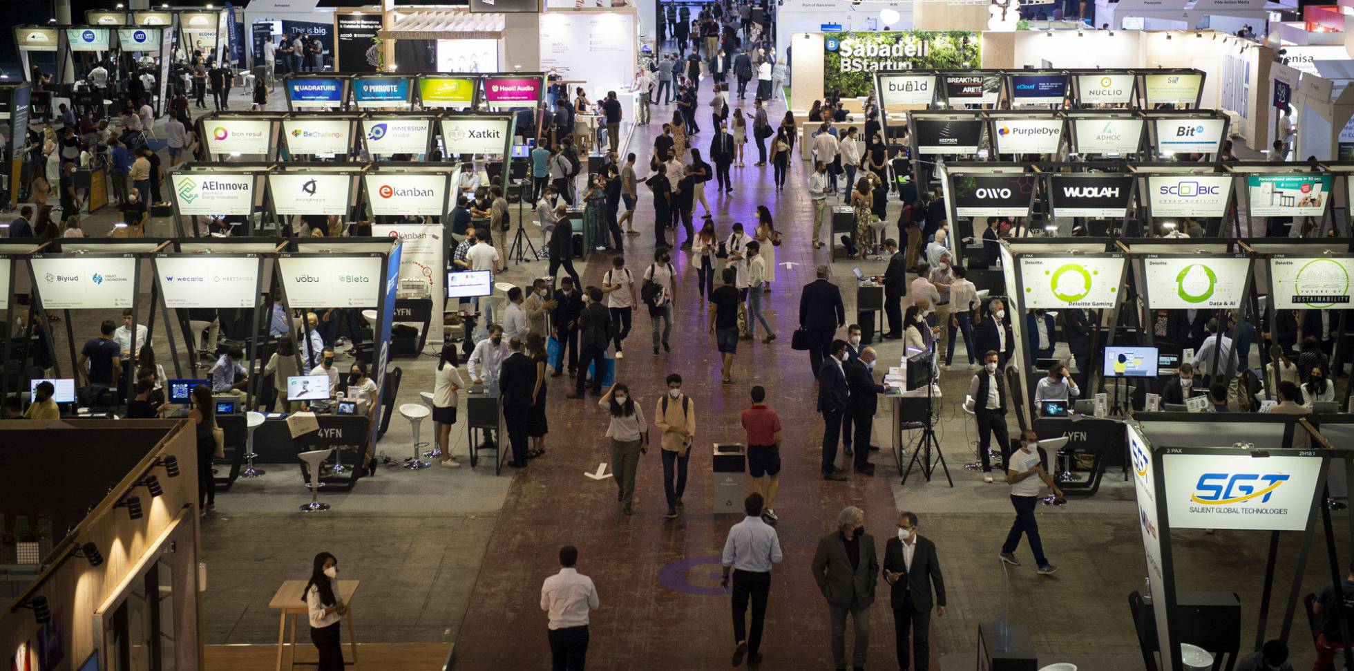 Vista general de uno de los espacios del MWC 21, realizado en la Fira de Barcelona.