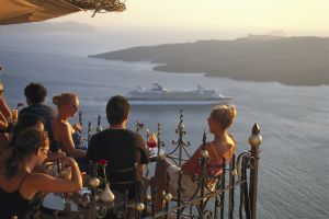 Terraza del Cafe Palia, en Fira, Santorini.