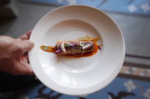 Caballa agripicante y emulsión de frutos secos y cítricos.