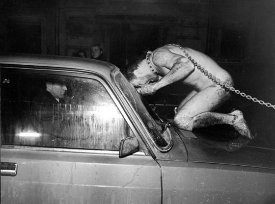 Foto de la próxima exposición de la Regina Gallery, perteneciente a la serie 'The Mad Dog' (1994) del ruso Oleg Kulik.
