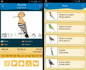 Pantallazo de la app ornitológica.