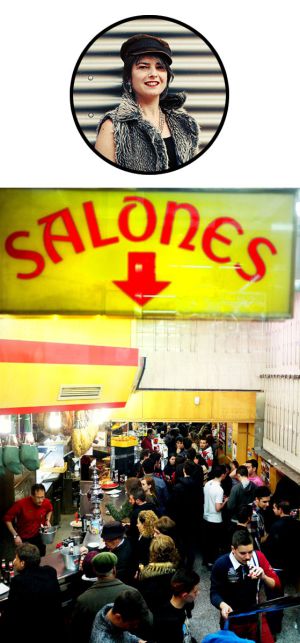 El Museo del Jamón de la Gran Vía. En la foto redonda, Amryjo Doherty.