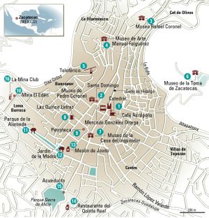 Mapa de Zacatecas, en México.