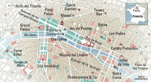 Mapa de París y sus monumentos.