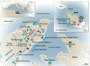 Mapa de La Valeta, en Malta.