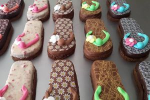 Chanclas de chocolate de la confitería Wodey Suchard, en Neuchatel (Suiza).