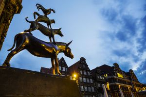 Escultura de los músicos de Bremen, en la ciudad alemana.