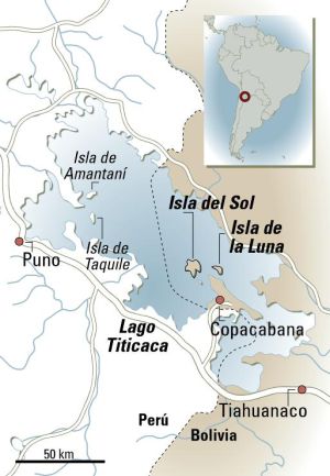Mapa del lago Titicaca, en Bolivia y Perú.