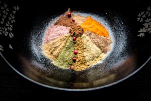 A plate of spices at the Michelin-starred DSTAgE, run by chef Diego Guerrero.