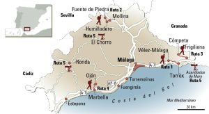 Mapa de los senderos de Málaga.