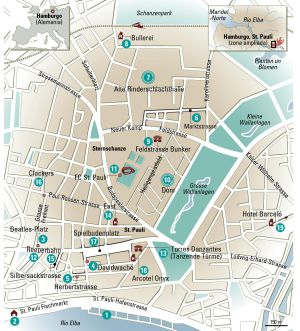 Mapa de St. Pauli, barrio de Hamburgo (Alemania).