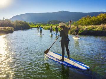 Excursión de surf a remo (stand up paddle) por el estuario del río Oka, en Bizkaia.