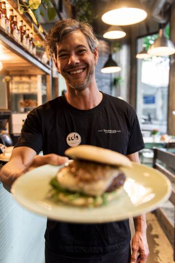 Hamburguesa de Kobe en el local original de la cadena Timesburg, en el Poblenou (Barcelona).